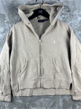 Polo Ralph Lauren Full Zip Up Hoodie Beige Mens Size Medium Pony Preppy Casual
